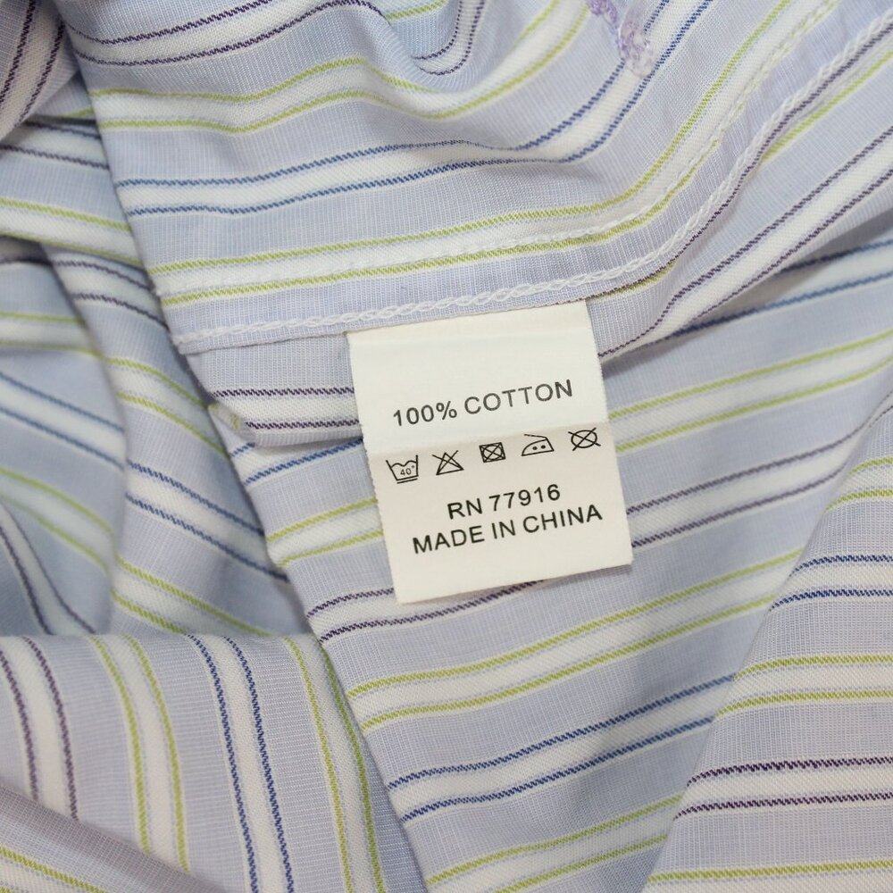 English Laundry Mens 16.5 Dress Shirt Flip Cuff Purple Striped Clubwear Office - Picture 16 of 16
